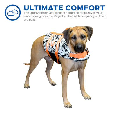 Paws Aboard Neoprene Dog Life Jacket – Grey Camo/Orange Small