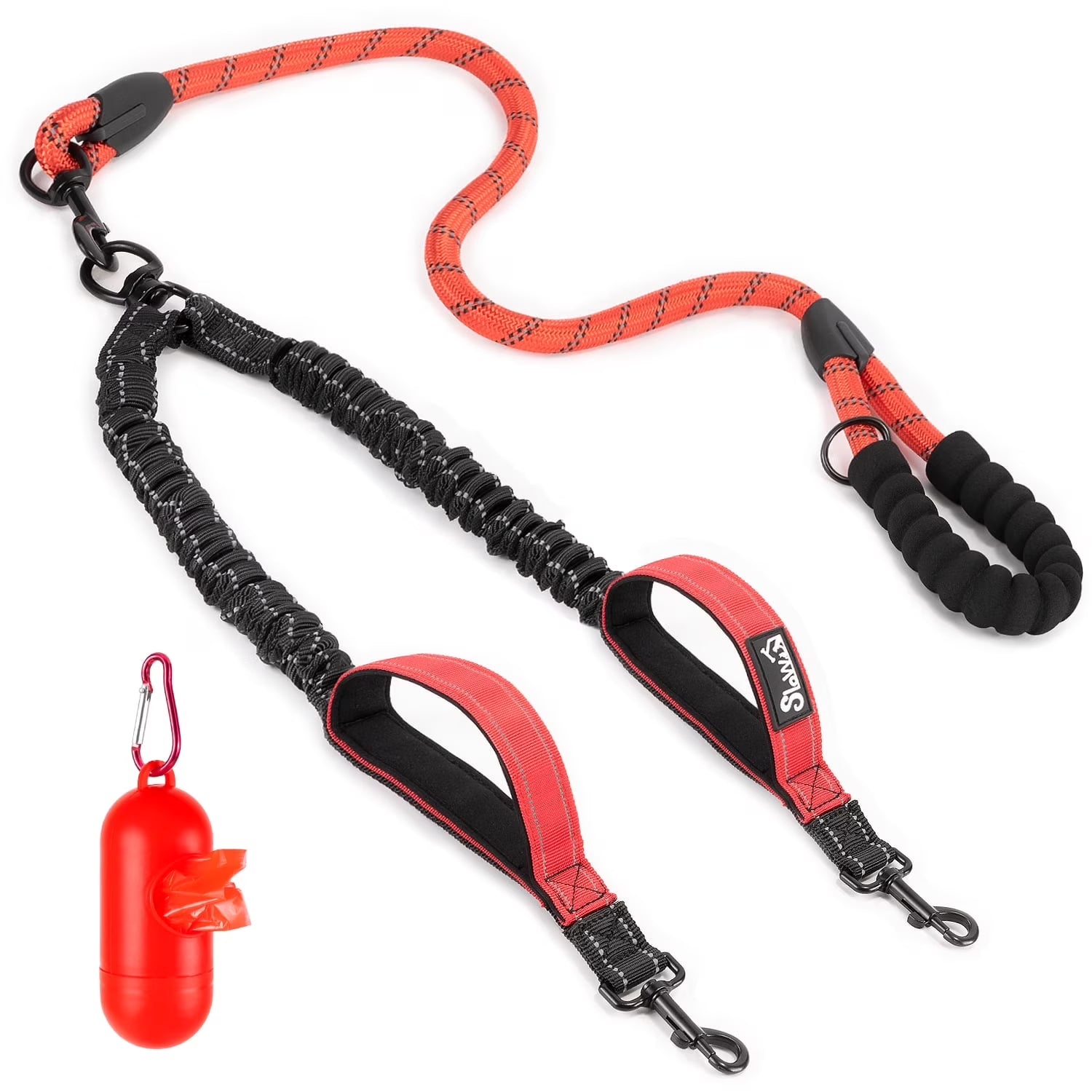 Double Dog Leash No Tangle – 360° Swivel Reflective Splitter for Two Dogs