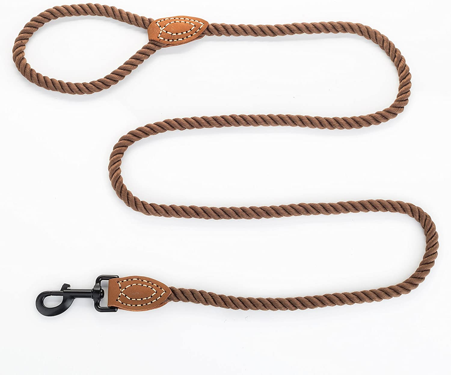 Mile High Life Braided Cotton Dog Leash with Leather Tip & Heavy-Duty Clasp