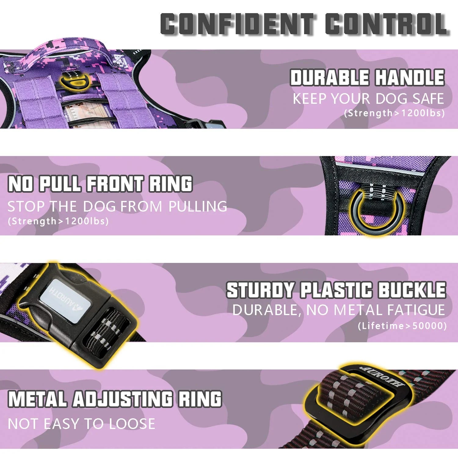 Auroth Tactical Reflective Harness with Control Handle & Front Training Clip