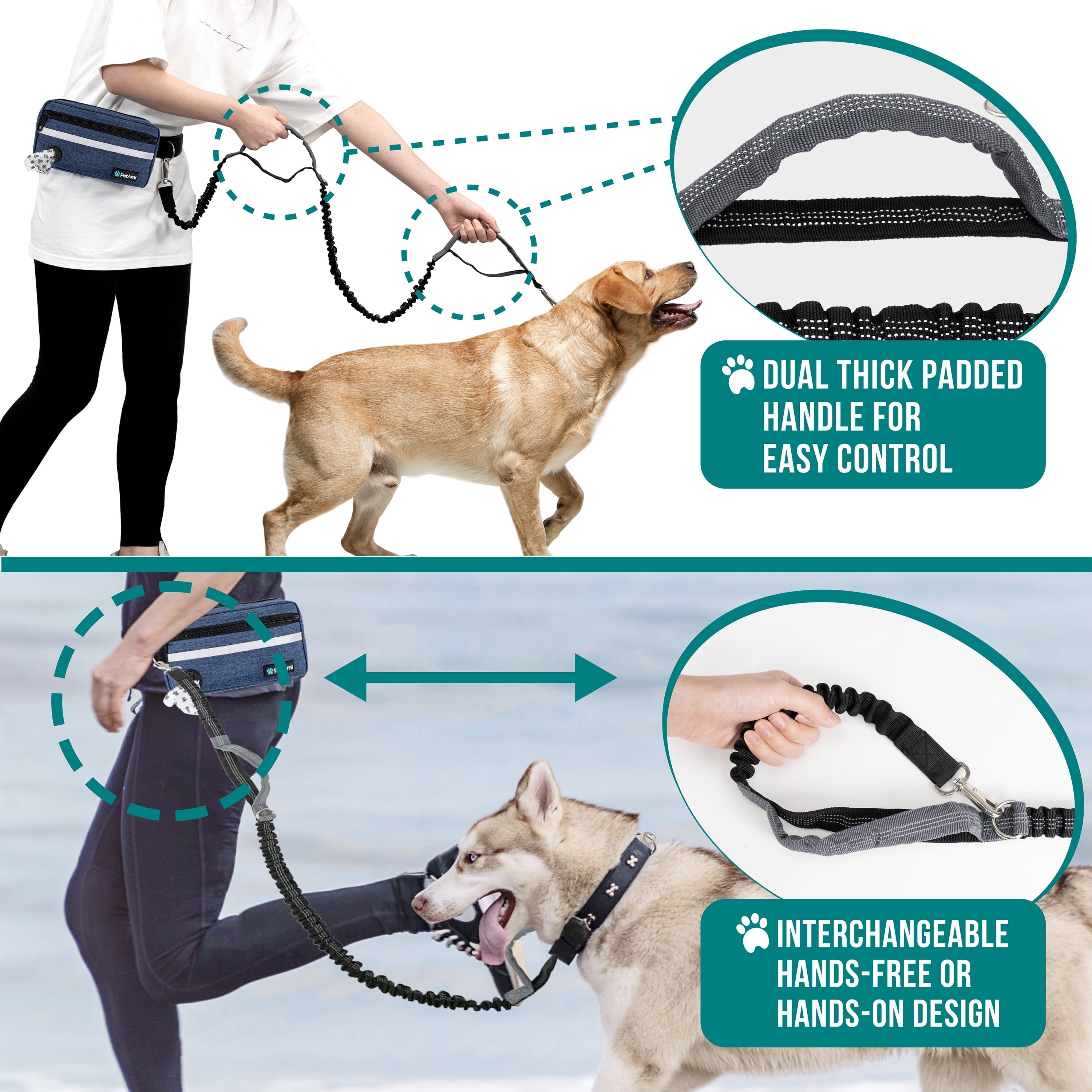 Hands-Free Dog Leash with Waterproof Waist Bag & Training Pouch