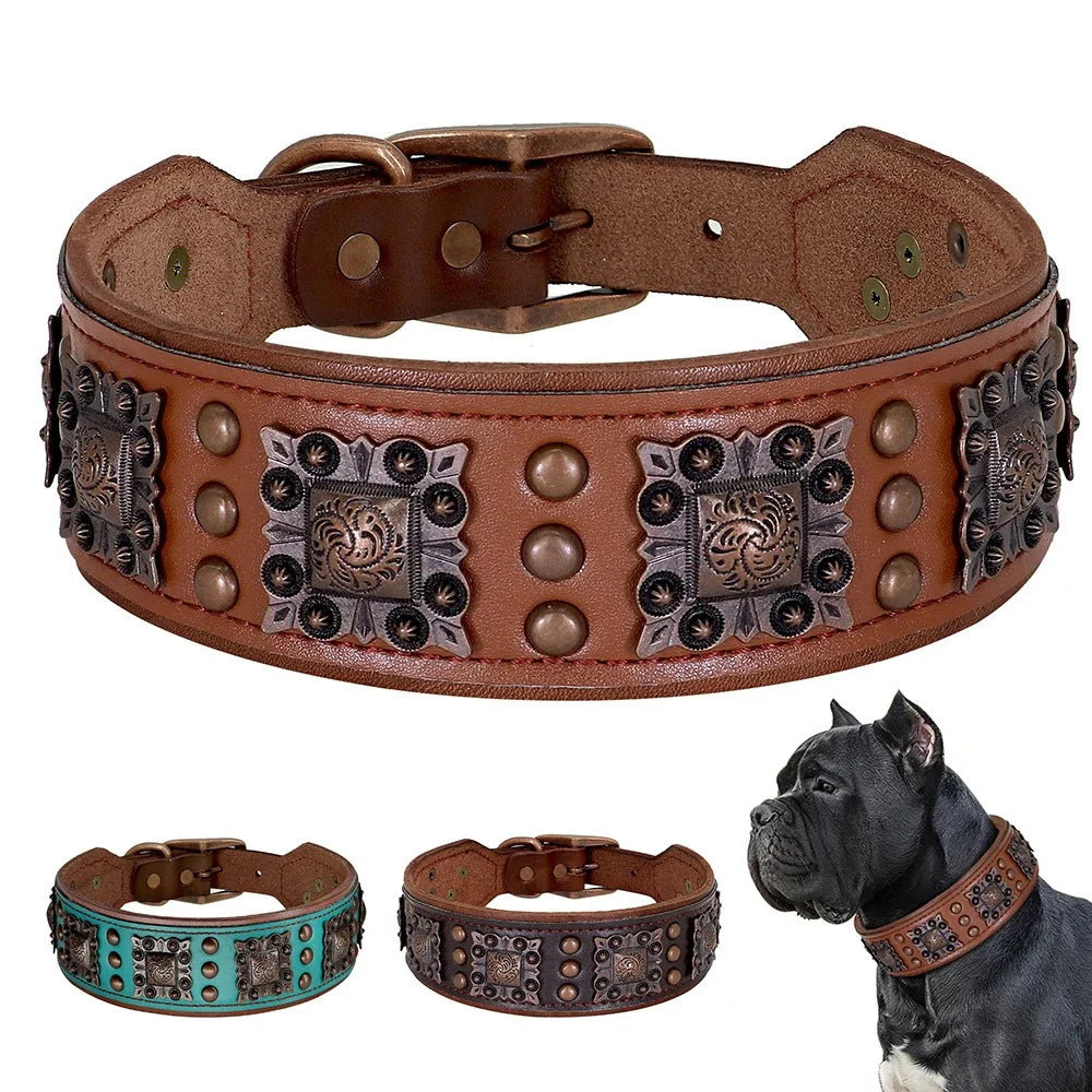 Cool Spiked Genuine Leather Dog Collar 