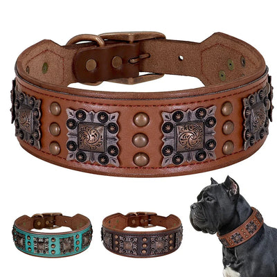 Cool Spiked Genuine Leather Dog Collar 