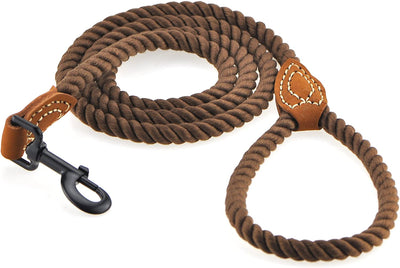 Mile High Life Braided Cotton Dog Leash with Leather Tip & Heavy-Duty Clasp