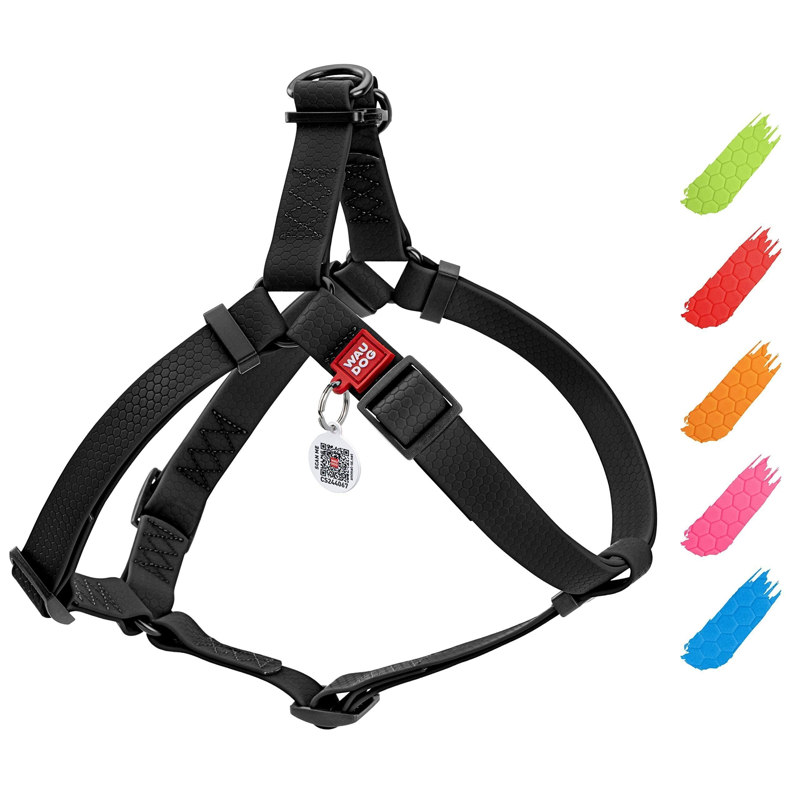 WAUDOG Waterproof Heavy Duty Pet Harness with Metal Clasp & QR Dog Tag