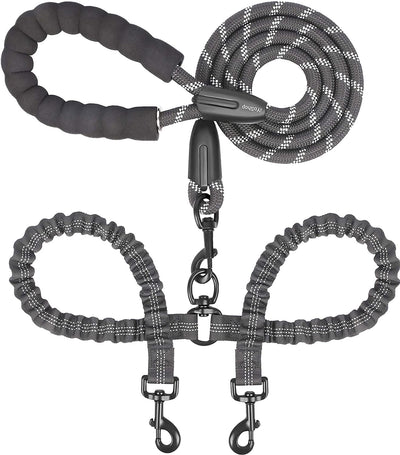 Dual Dog Leash with 360° Swivel – No Tangle Bungee Leash for Two Dogs