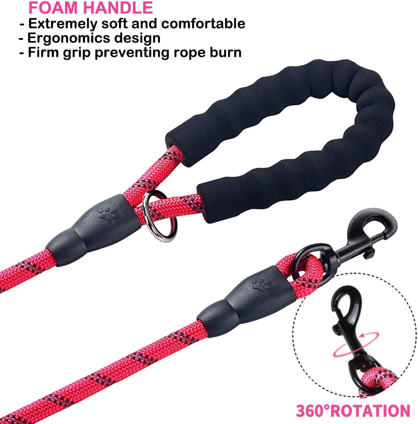 Heavy Duty Double Handle Dog Leash – Reflective Rope Lead with Padded Handles