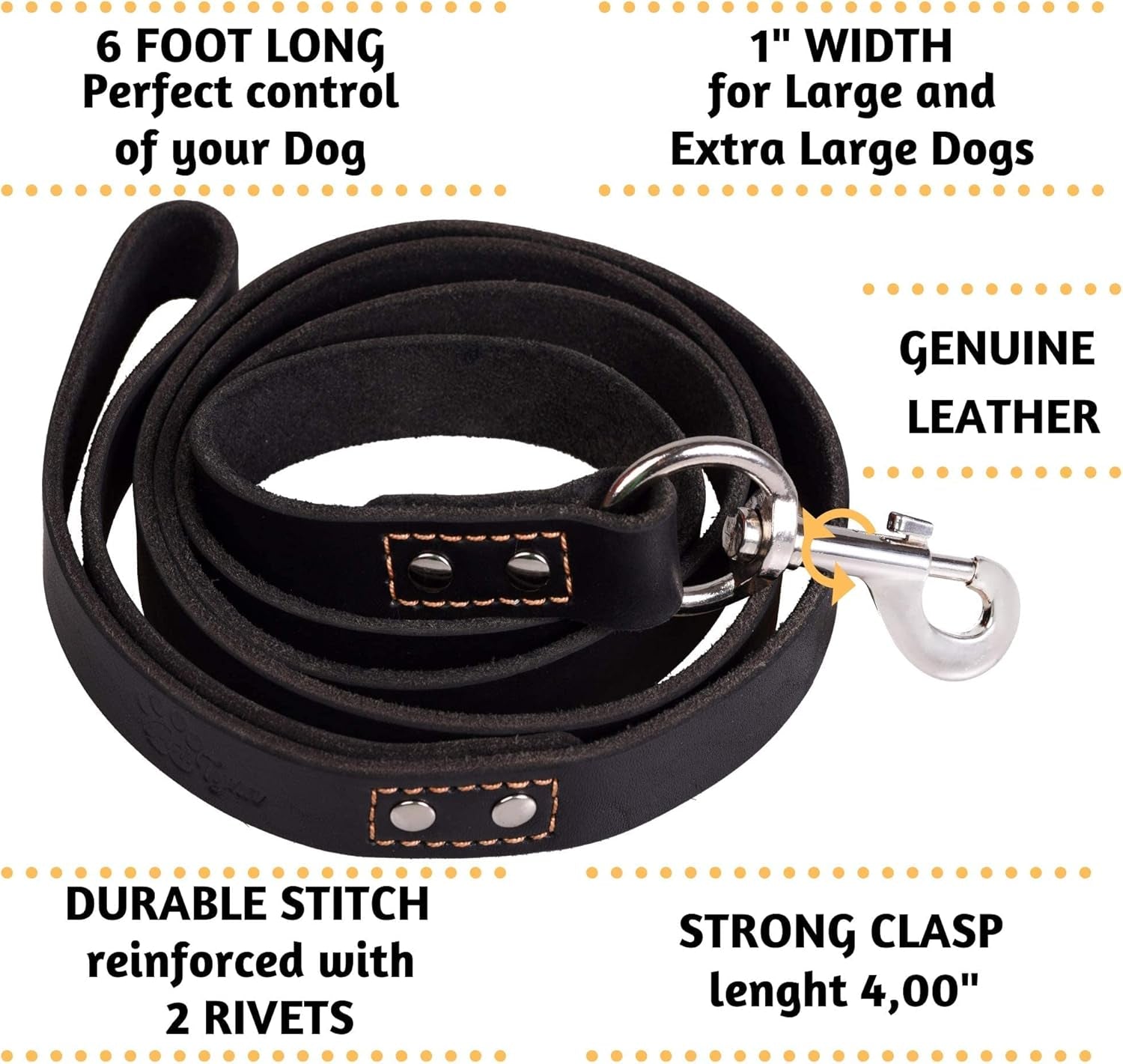 Adityna Heavy Duty Leather Dog Leash – 6FT Premium Training Lead