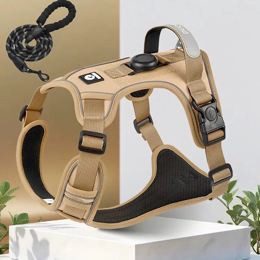 Reflective Dog Harness & Leash Set with AirTag Holder – Premium Oxford Pet Vest