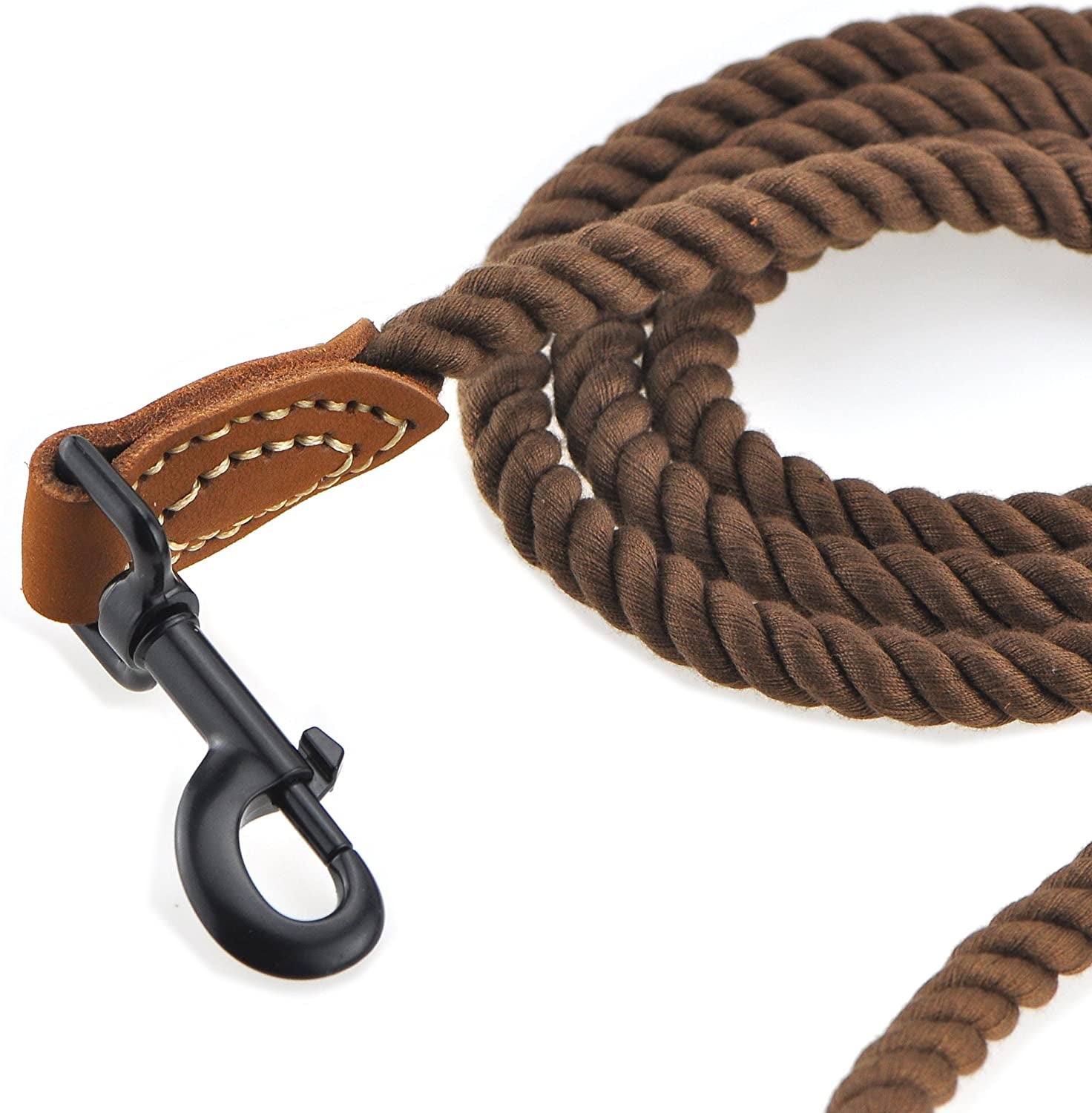 Mile High Life Braided Cotton Dog Leash with Leather Tip & Heavy-Duty Clasp