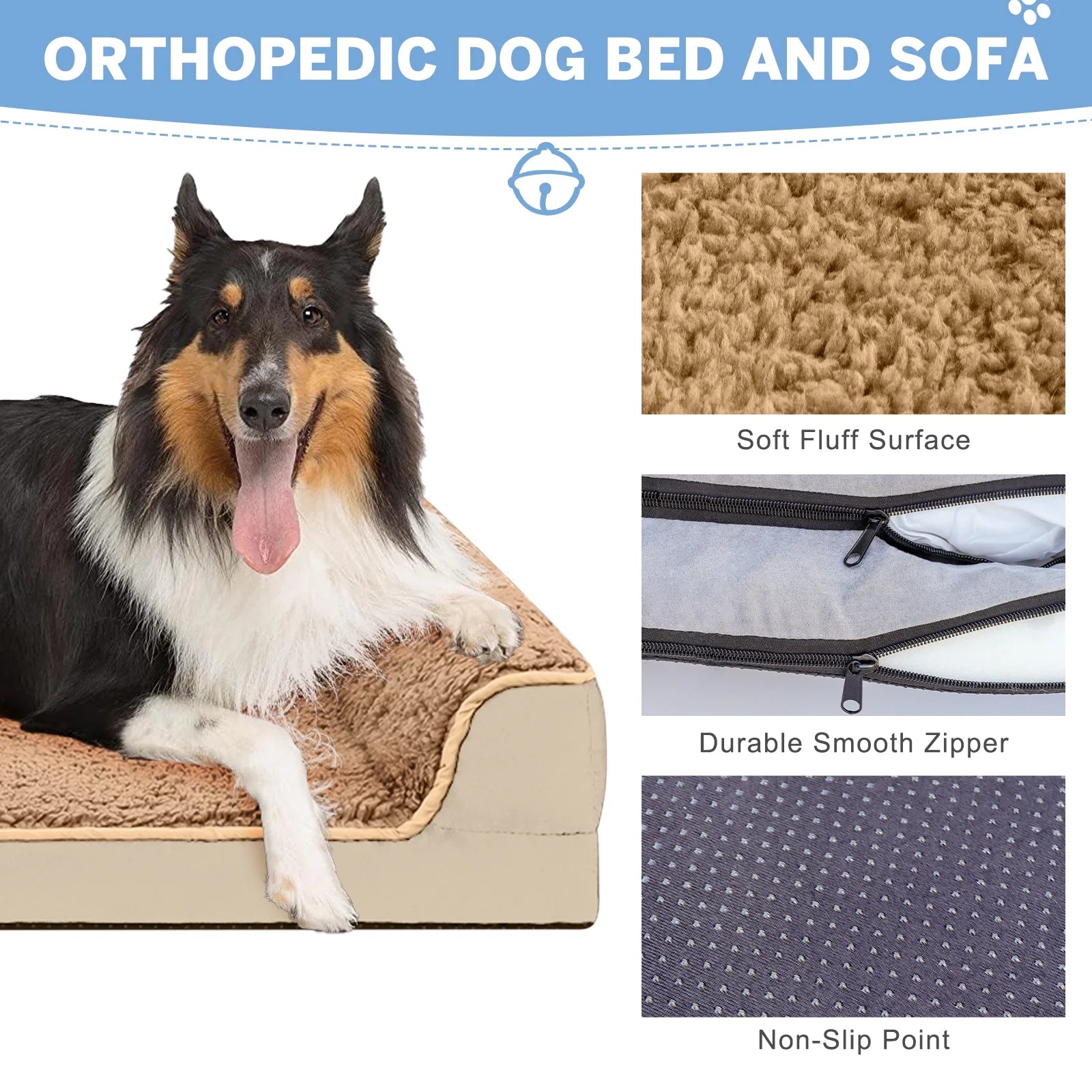 Egg Crate Foam Pet Couch with Washable Cover, Khaki