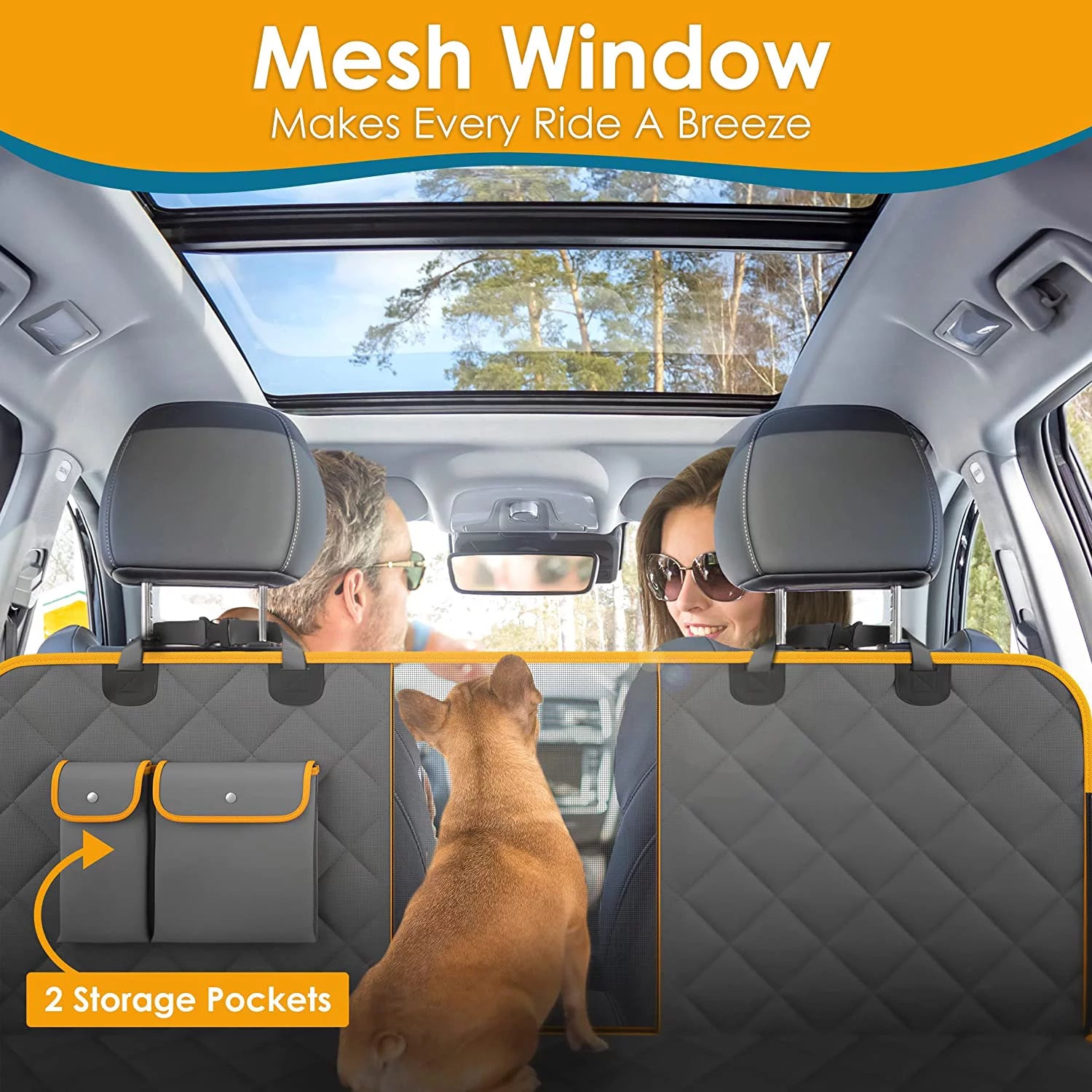 Waterproof Dog Car Seat Cover Hammock with Mesh Window & Seat Belt