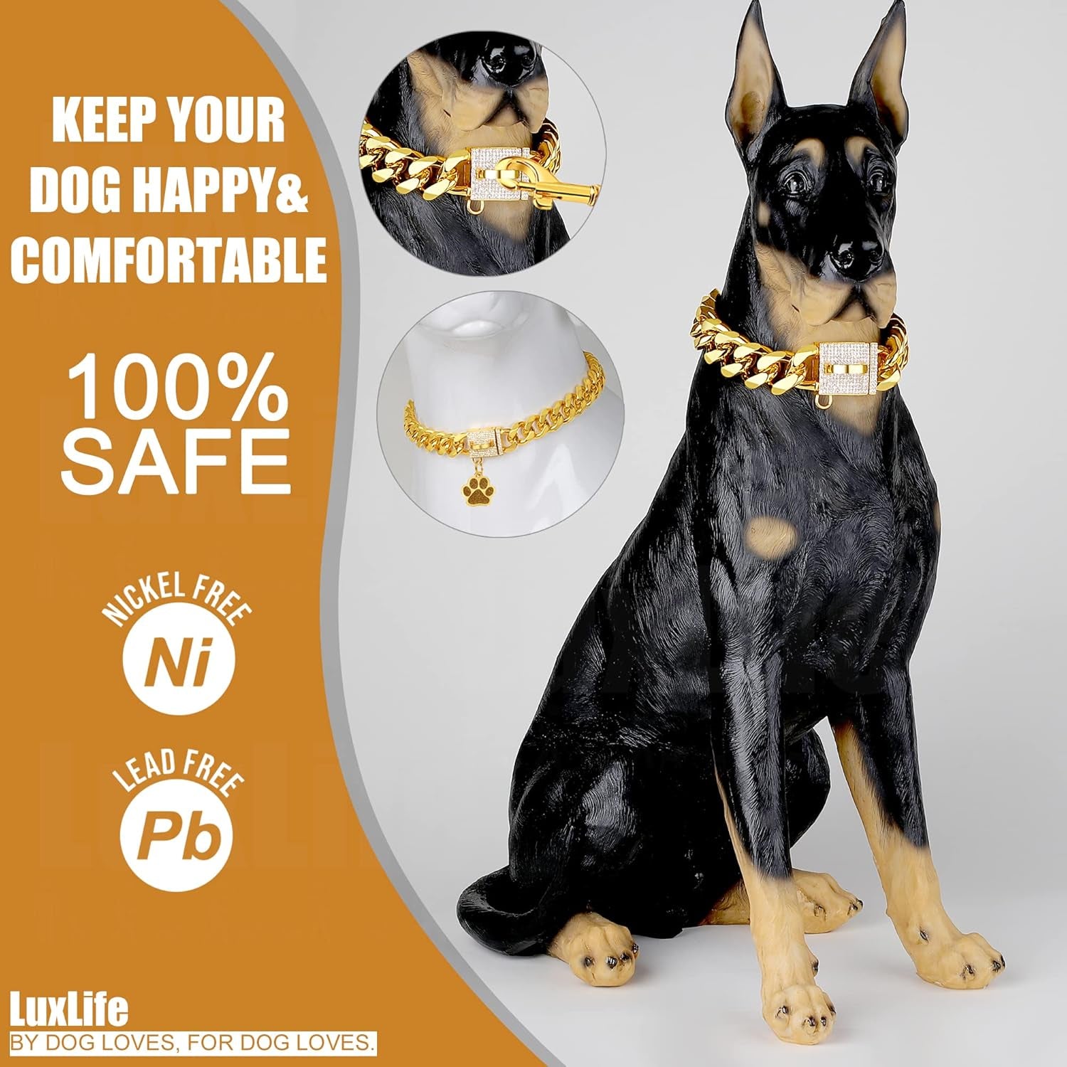Luxury Gold Cuban Link Dog Collar with Crystal Buckle
