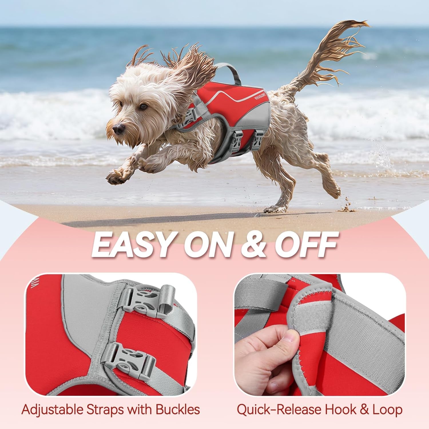 Neoprene Dog Life Vest for Swimming & Boating – Red Medium