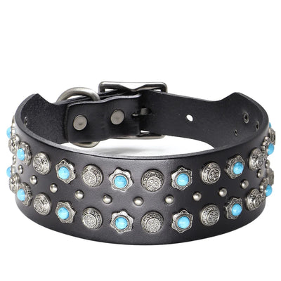 Luxury Genuine Leather Dog Collar – Wide Rivet Collar for Medium & Large Dogs