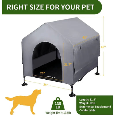 42" Elevated Outdoor Dog House with Breathable Mesh Windows & Shade Canopy