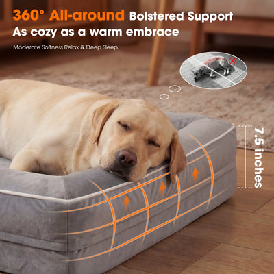 Extra Large Orthopedic Dog Sofa Bed – Waterproof Pet Couch with Four-Sided Bolsters