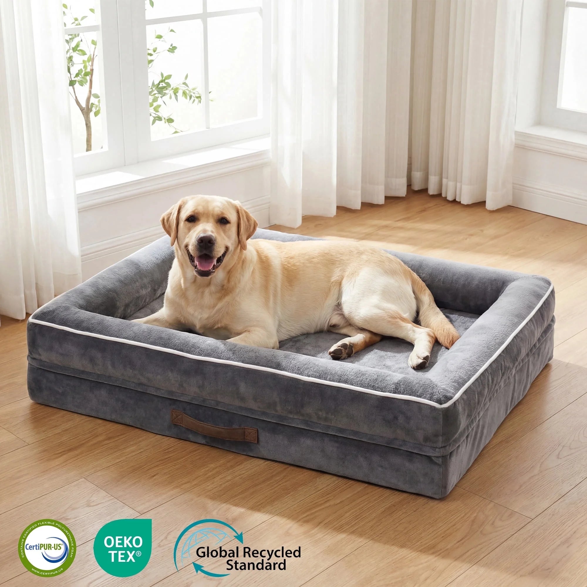 Extra Large Orthopedic Dog Sofa Bed – Waterproof Pet Couch with Four-Sided Bolsters