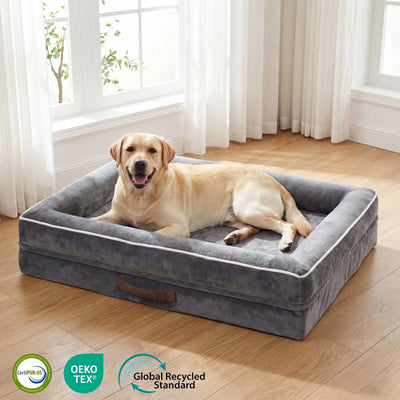 Extra Large Orthopedic Dog Sofa Bed – Waterproof Pet Couch with Four-Sided Bolsters