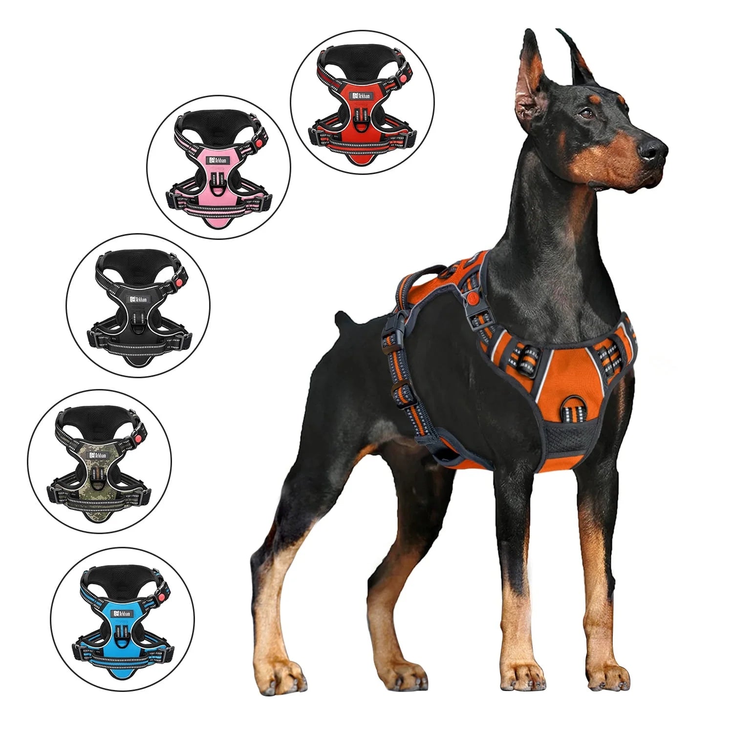 No Pull Adjustable Dog Harness with Reflective Padded Vest & Control Handle – Orange Small