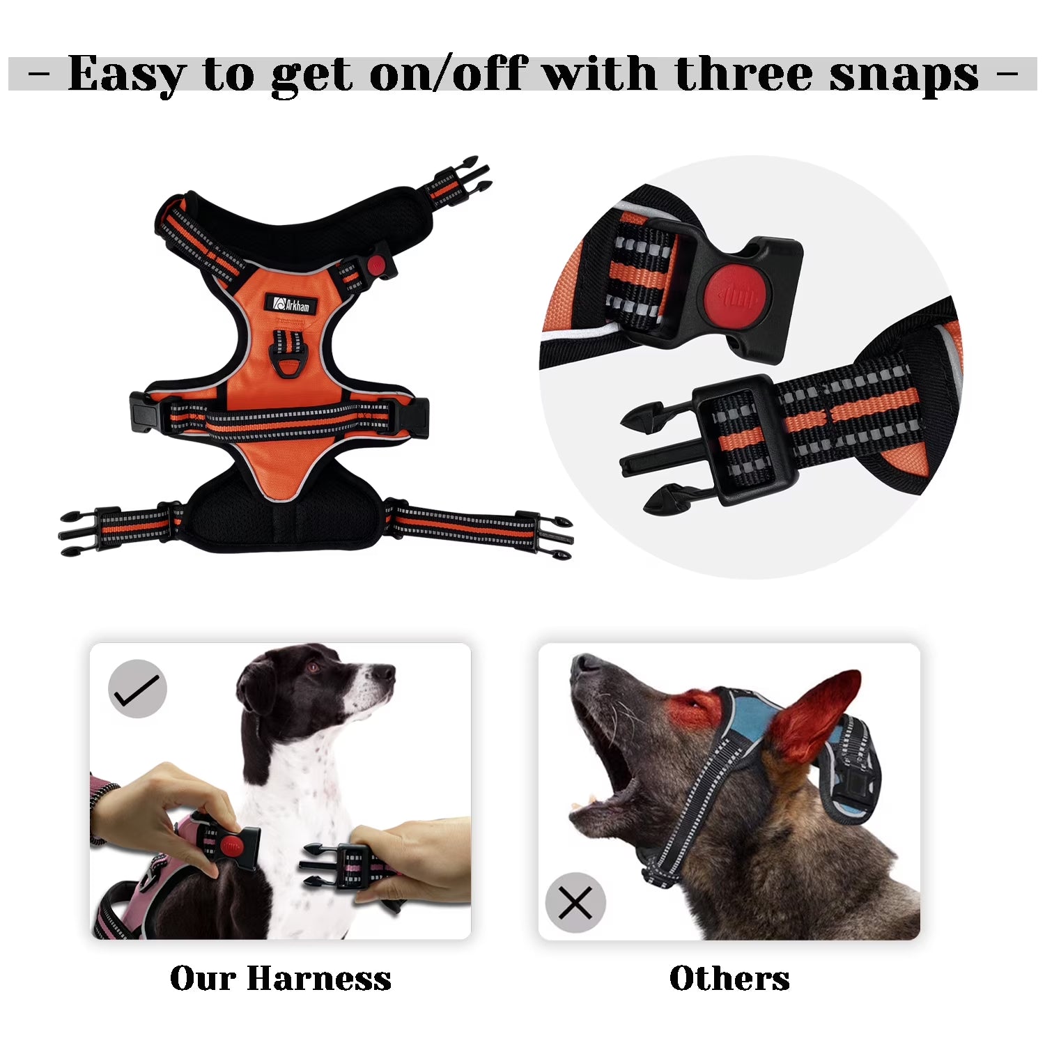 No Pull Adjustable Dog Harness with Reflective Padded Vest & Control Handle – Orange Small