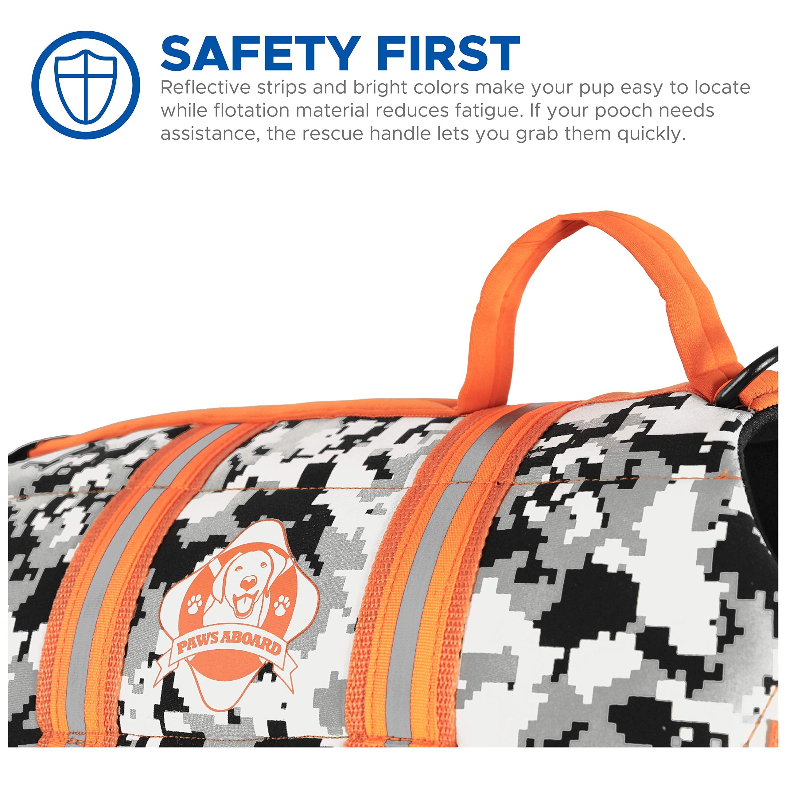 Paws Aboard Neoprene Dog Life Jacket – Grey Camo/Orange Small