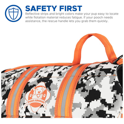 Paws Aboard Neoprene Dog Life Jacket – Grey Camo/Orange Small