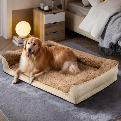 Egg Crate Foam Pet Couch with Washable Cover, Khaki