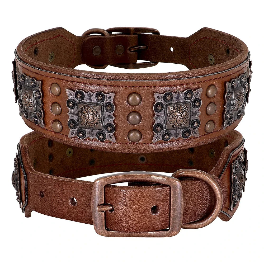 Cool Spiked Genuine Leather Dog Collar 
