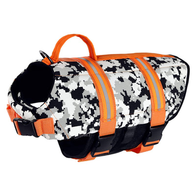 Paws Aboard Neoprene Dog Life Jacket – Grey Camo/Orange Small