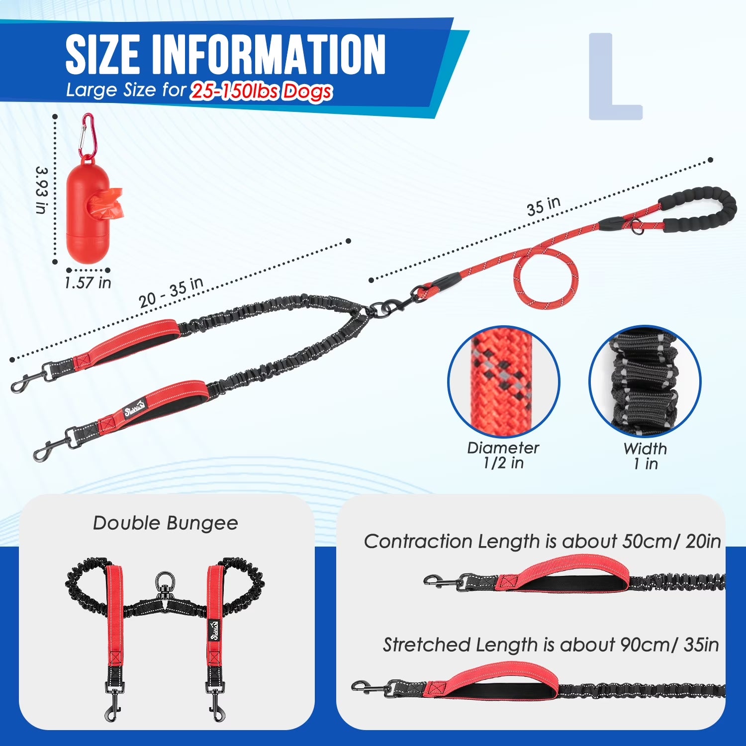 Double Dog Leash No Tangle – 360° Swivel Reflective Splitter for Two Dogs