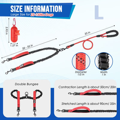 Double Dog Leash No Tangle – 360° Swivel Reflective Splitter for Two Dogs