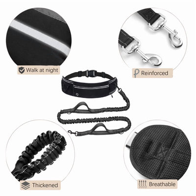 Hands-Free Dog Leash with Adjustable Waist Belt & Storage Pockets
