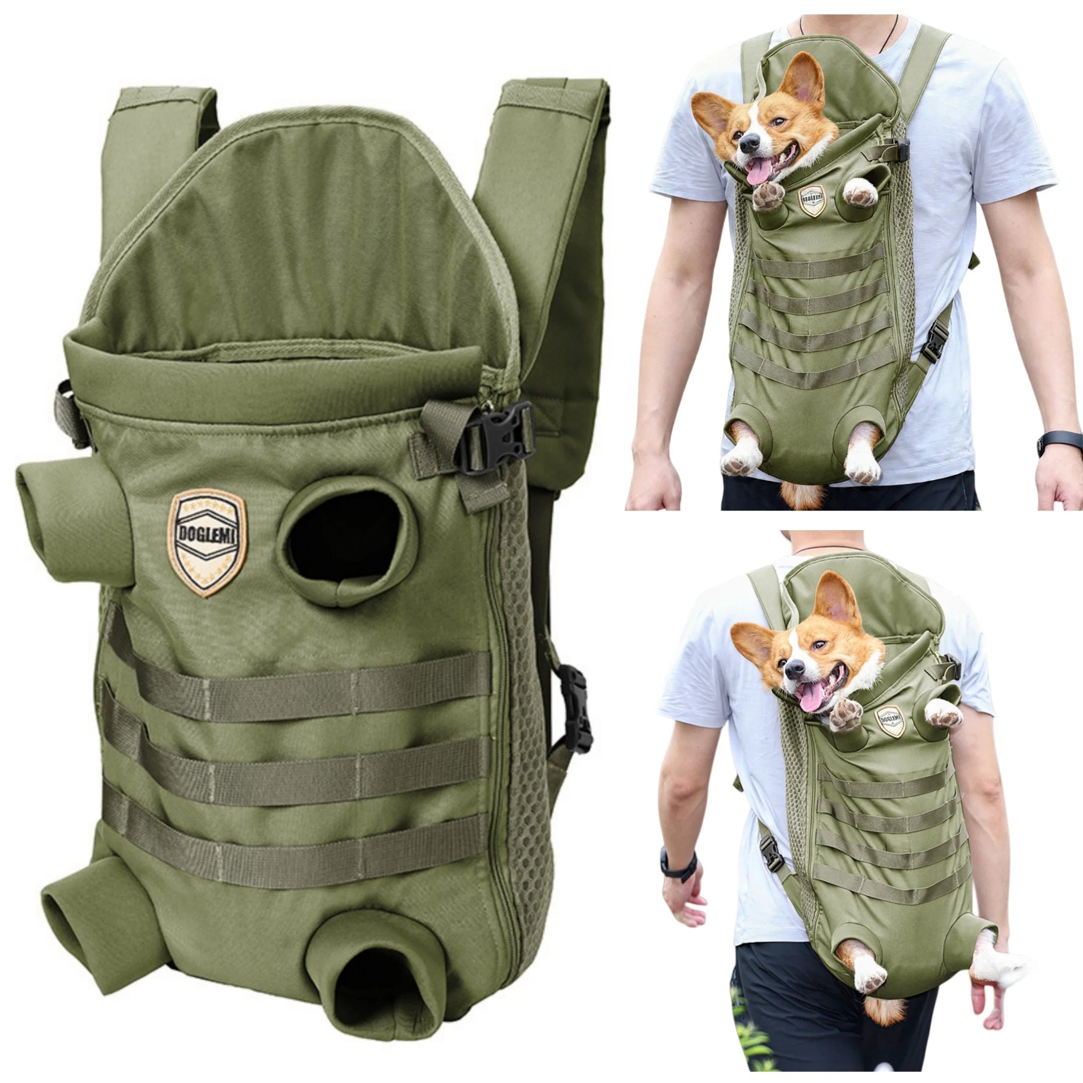 Breathable Front Carrier Backpack for Small Dogs – Green Medium