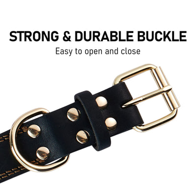 Classic Genuine Leather Dog Collar with Heavy-Duty Metal Buckle