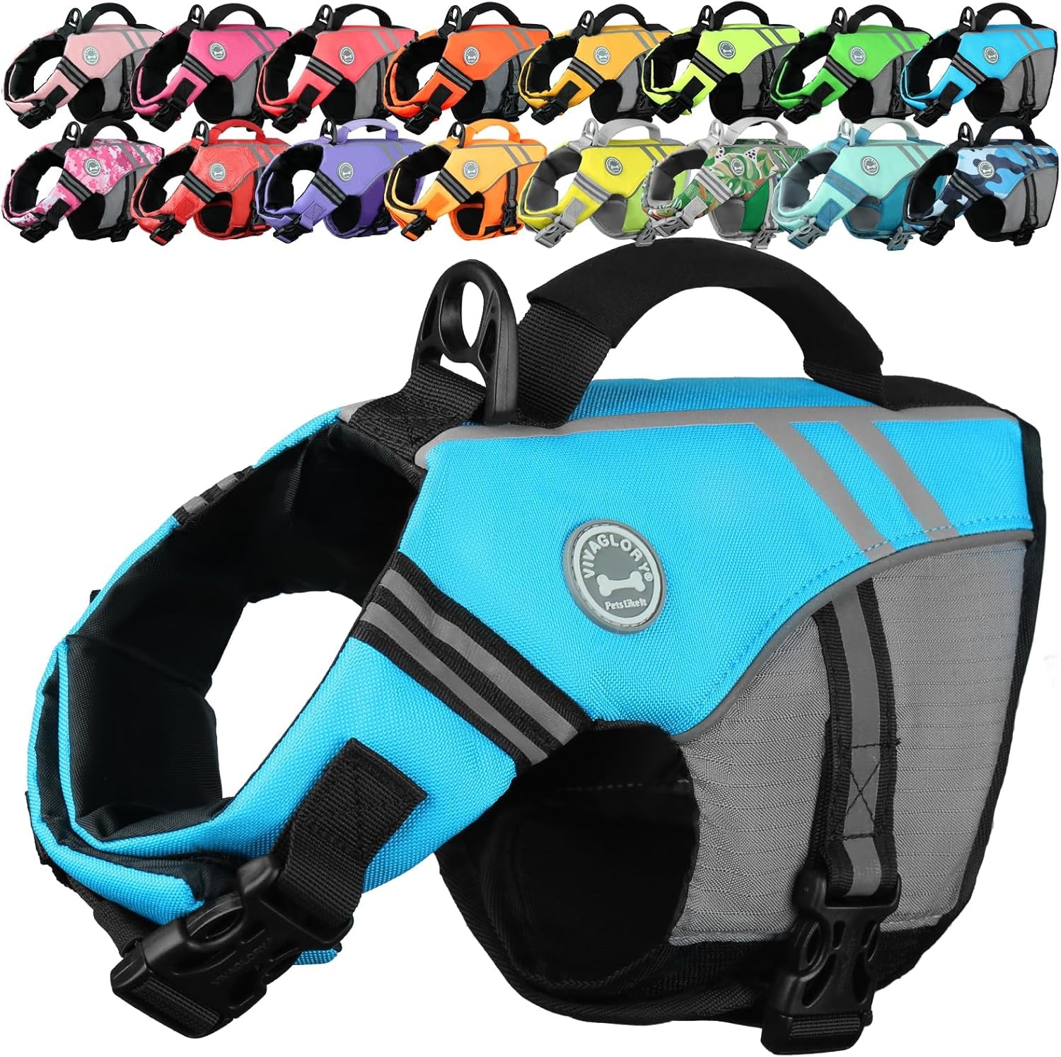 VIVAGLORY Sports Style Dog Life Vest – Blue XS
