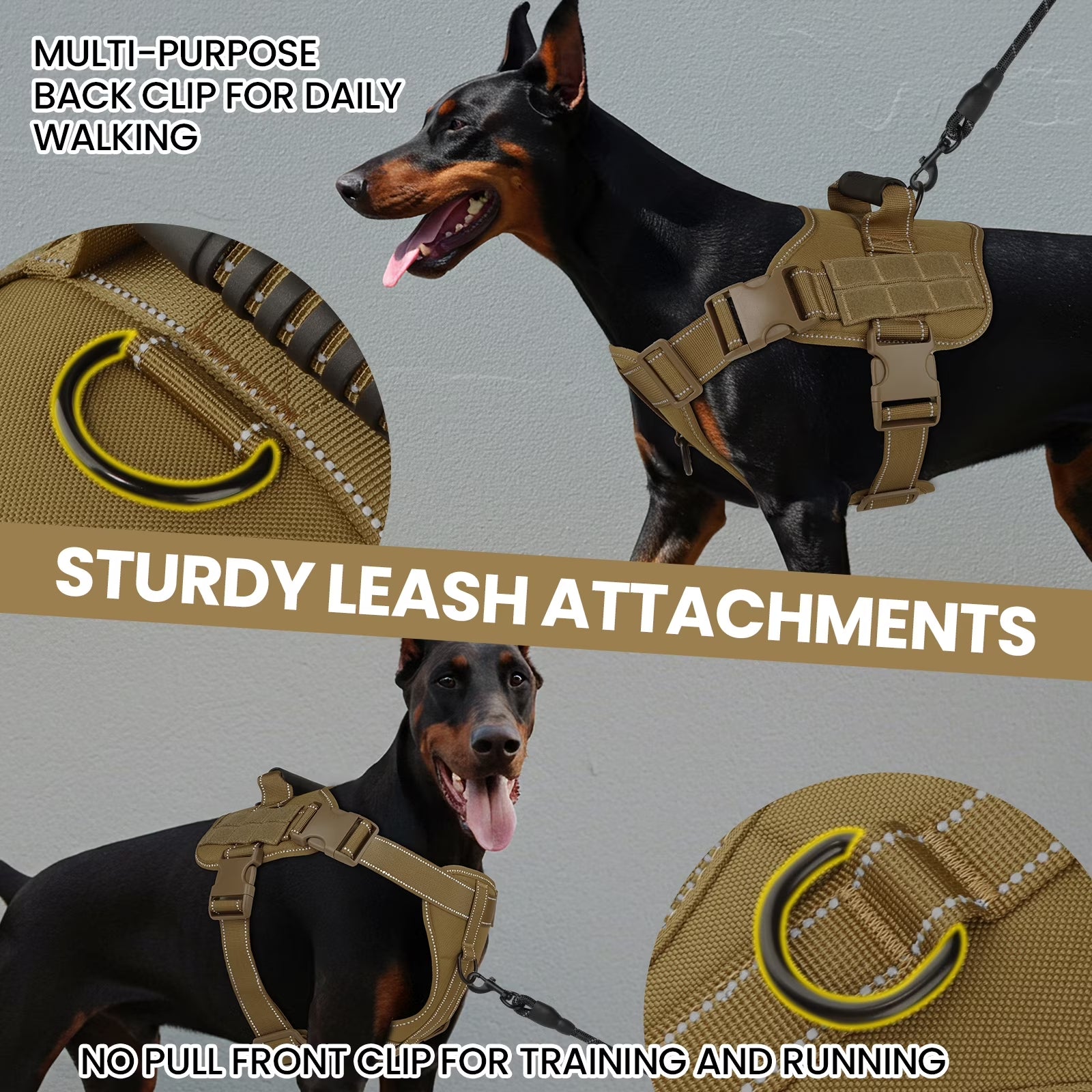 Reflective Adventure Dog Harness with Control Handle – Khaki Small