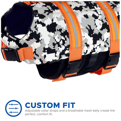 Paws Aboard Neoprene Dog Life Jacket – Grey Camo/Orange Small