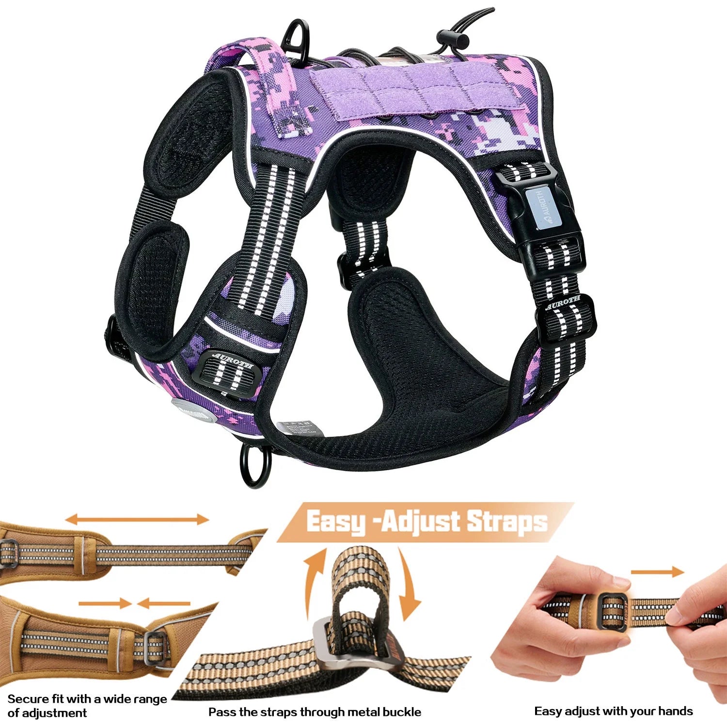 Auroth Tactical Reflective Harness with Control Handle & Front Training Clip