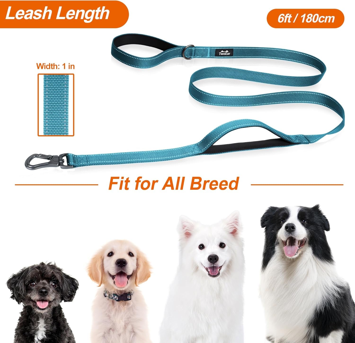 Strong Reflective Dog Leash with Dual Padded Handles – 6FT Heavy Duty Walking Lead