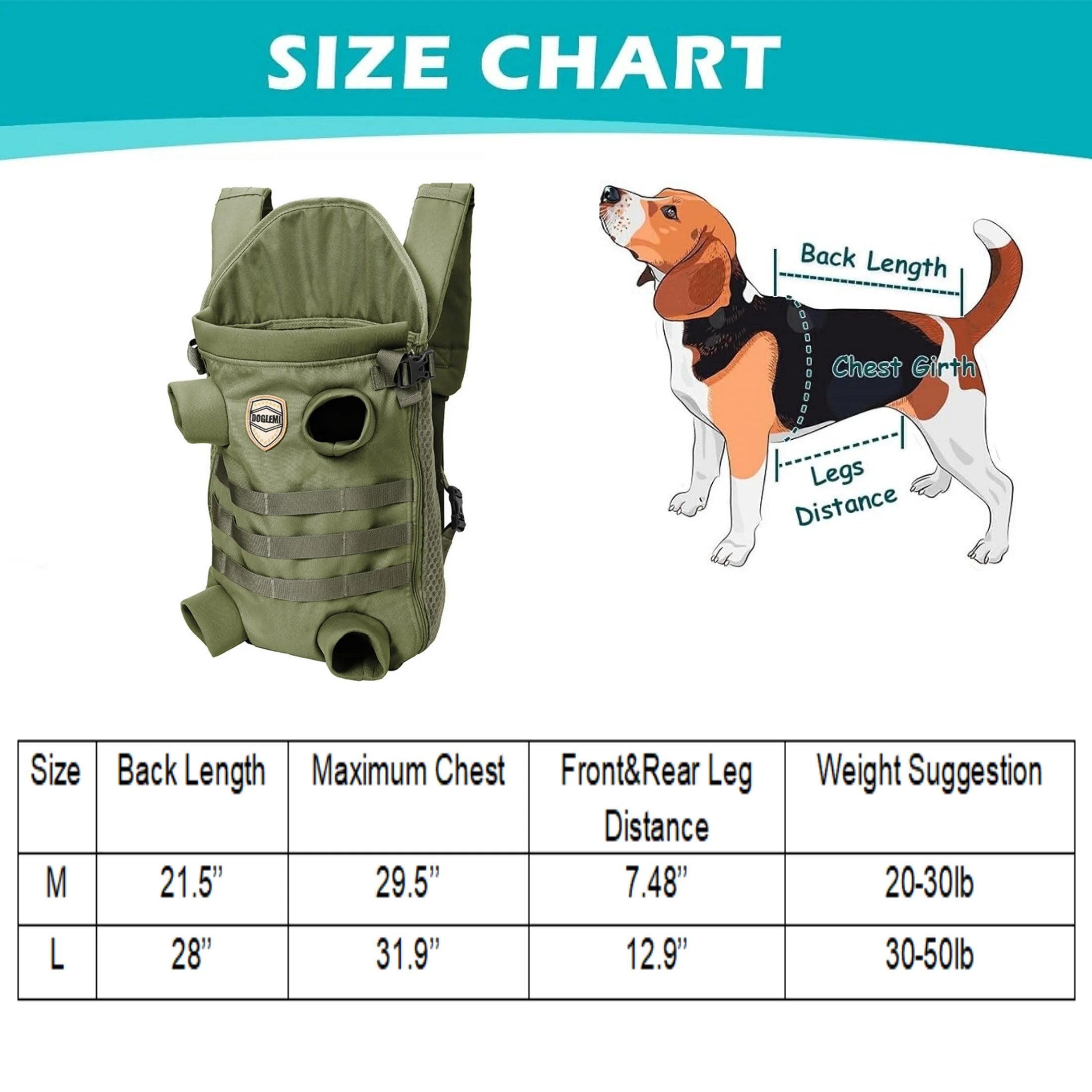 Breathable Front Carrier Backpack for Small Dogs – Green Medium