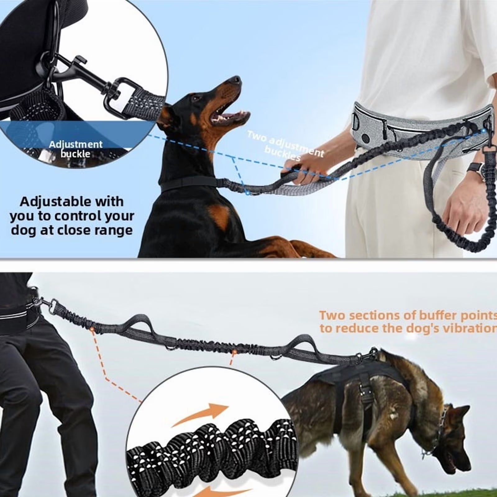 Hands-Free Dog Leash with Adjustable Waist Belt & Storage Pockets