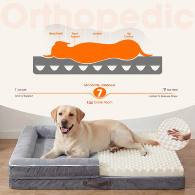 Extra Large Orthopedic Dog Sofa Bed – Waterproof Pet Couch with Four-Sided Bolsters