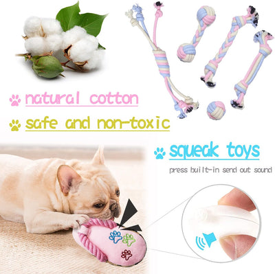 Puppy Teething Chew Toy Set – Rope Balls & Interactive Teeth Cleaning Toys with Storage Basket