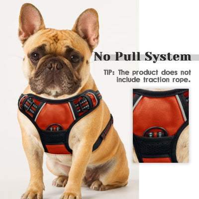 No Pull Adjustable Dog Harness with Reflective Padded Vest & Control Handle – Orange Small