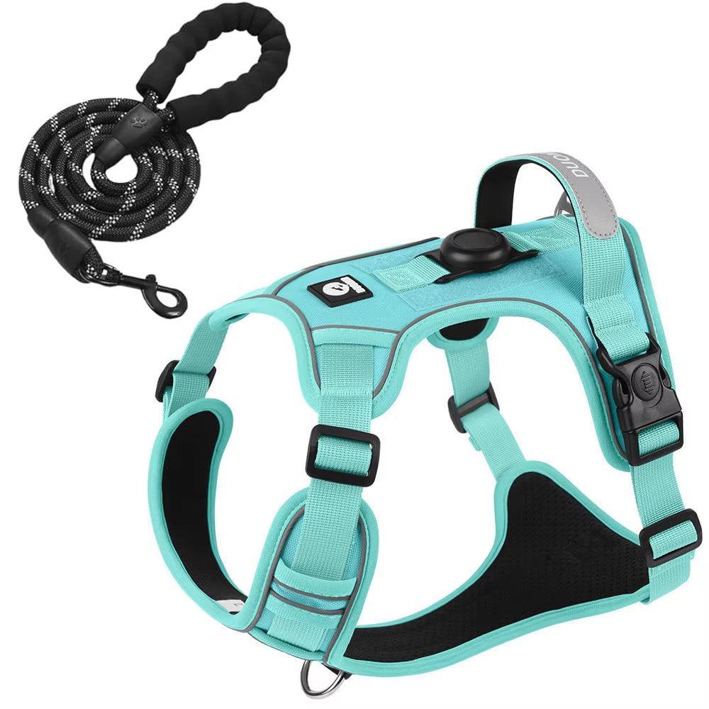 Reflective Dog Harness & Leash Set with AirTag Holder – Premium Oxford Pet Vest