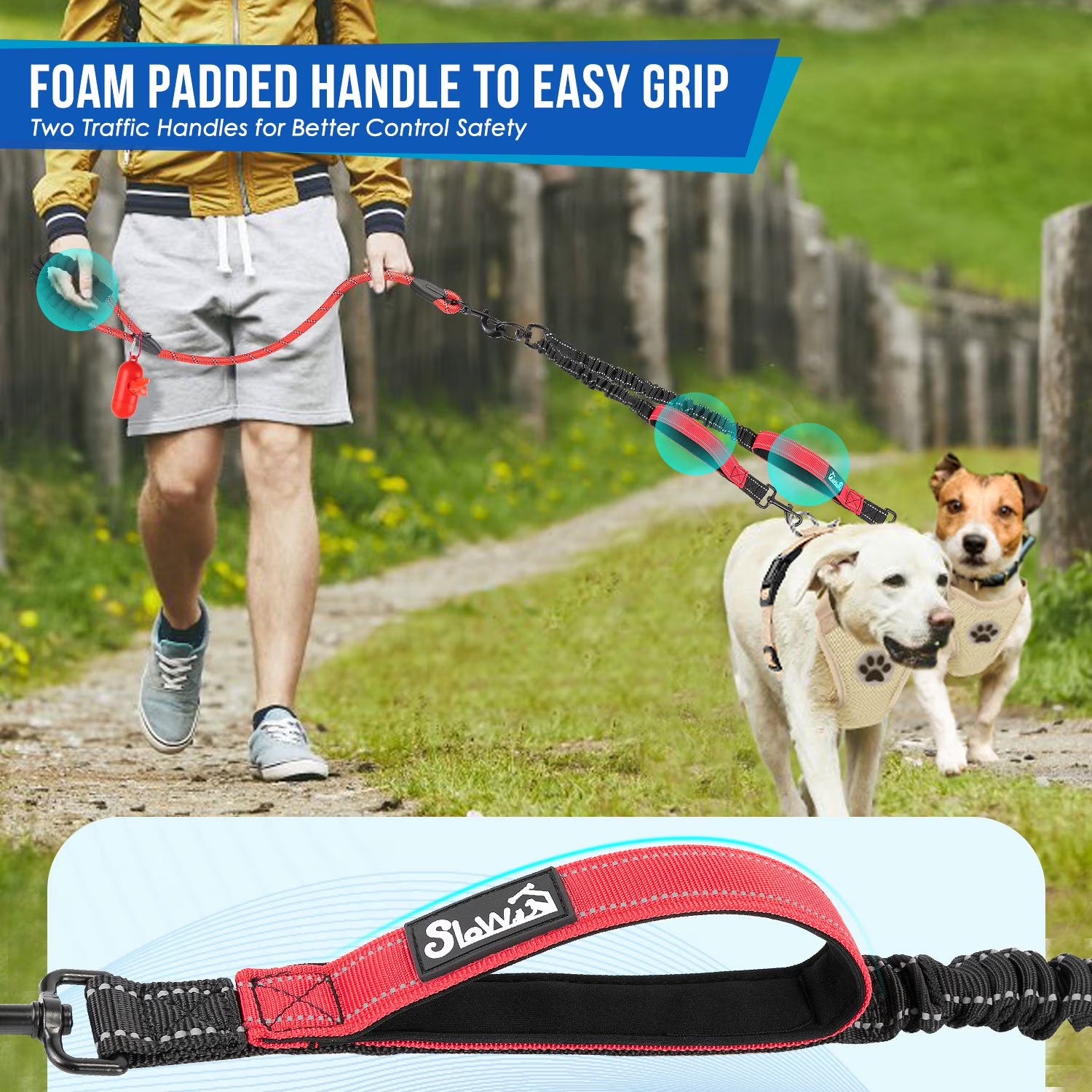 Double Dog Leash No Tangle – 360° Swivel Reflective Splitter for Two Dogs