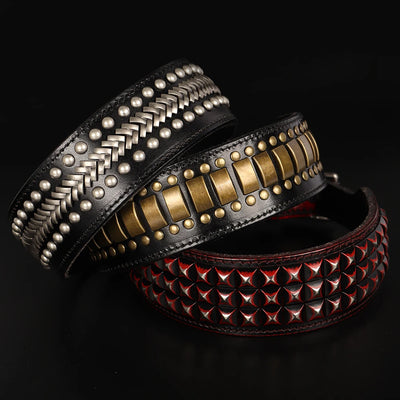 Luxury Genuine Leather Dog Collar – Wide Rivet Collar for Medium & Large Dogs