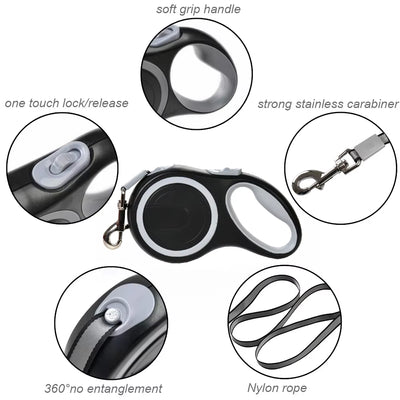 Retractable Dog Leash – Adjustable Heavy Duty Walking Lead for Small & Large Dogs