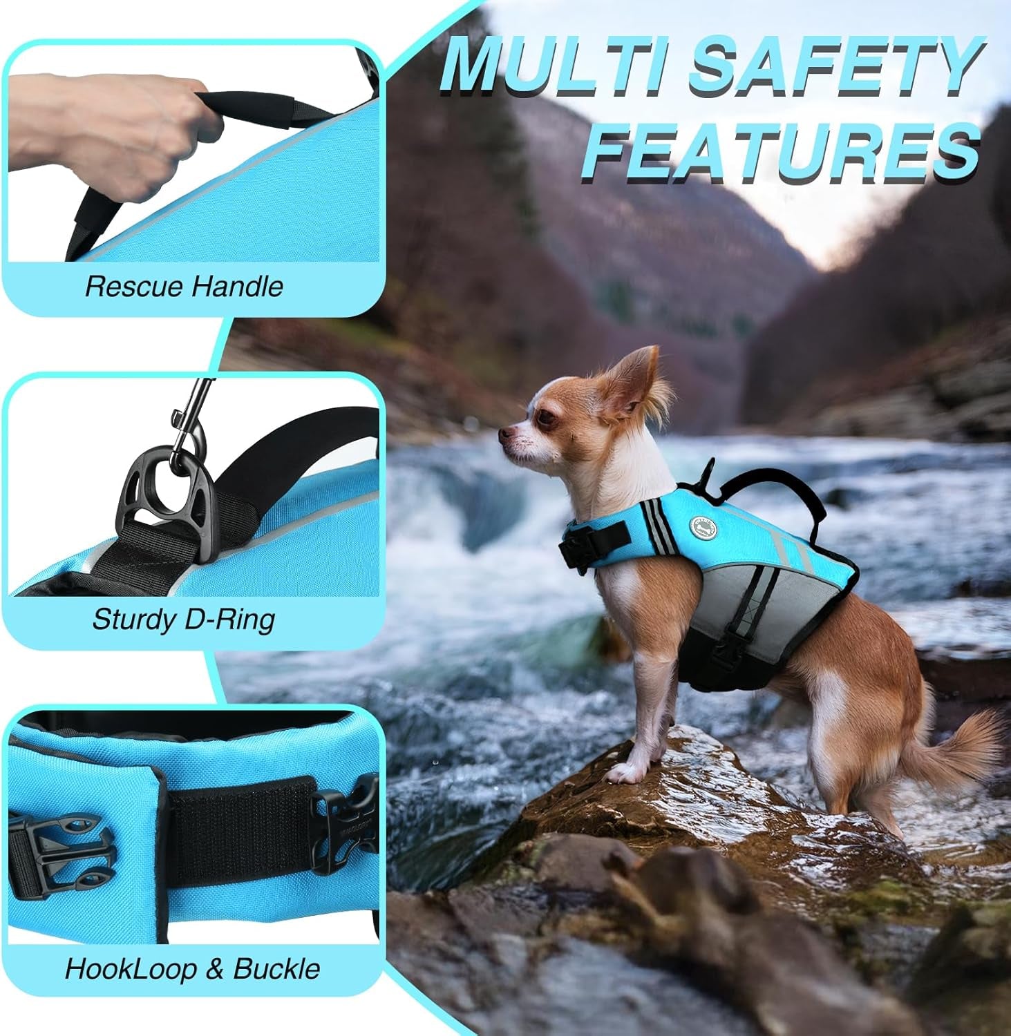 VIVAGLORY Sports Style Dog Life Vest – Blue XS